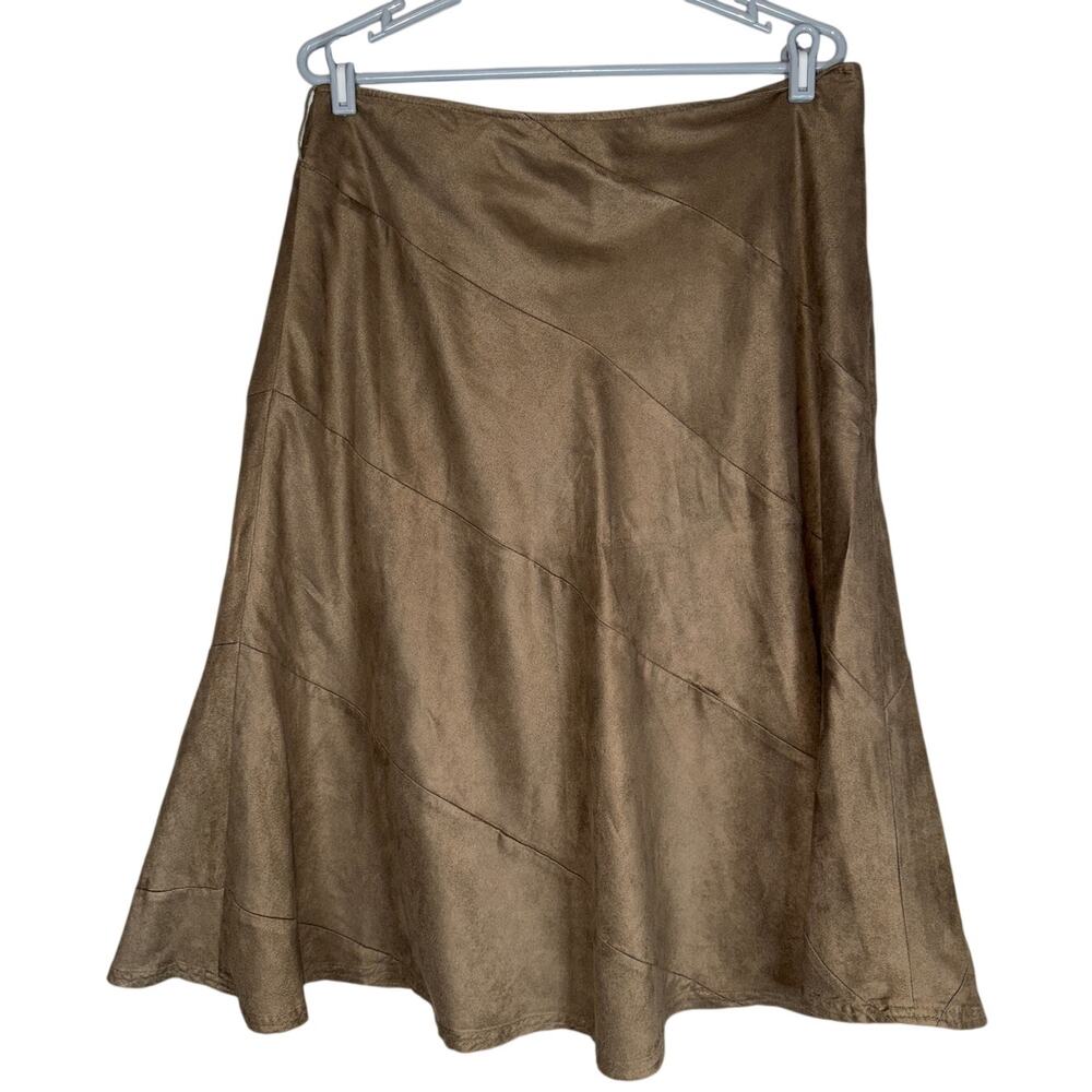 Y2K Suede Brown Asymmetrical Midi Skirt Brown Sz 16 Classic Equestrian Heritage